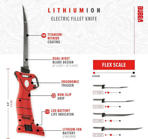 BUBBA Li-Ion Cordless Electric Fillet Knife with Non-Slip Grip Handle